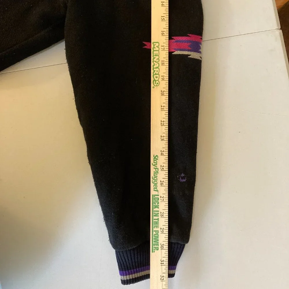 Black Wool Leather Bomber Vtg Jacket Southwest Graphic made in Canada - Picture 10 of 16